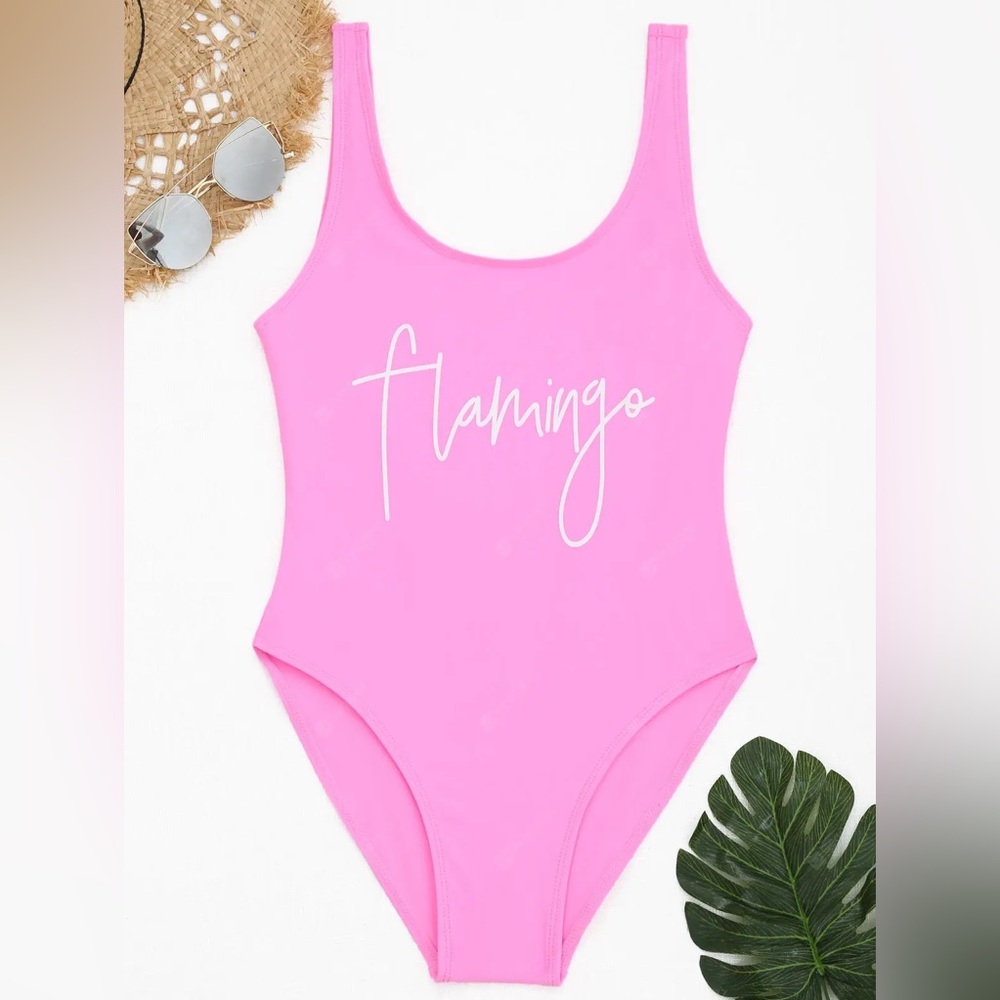 Flamingo One-Piece Swimsuit Barbiecore Bright Neon Pink Glam Resort Festival
